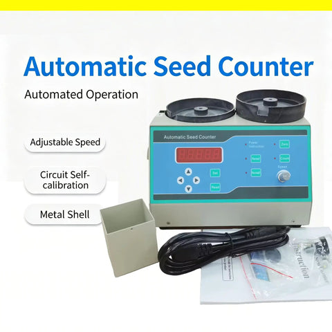 Automatic Seed Counting Machine With Microcomputer Control And LED Display, featuring dual sample plates and adjustable speed.