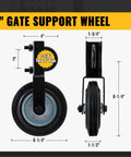 6 inch gate support wheel with black track for metal tube fences, part of Straight Up Solid Gate Roller Wheels To Take The Drag Out Of Metal Tube Fences Smooth Six Inch Black Anti Sag Tracks That Keep Chain Link Gates Swinging Easy Two Pack.