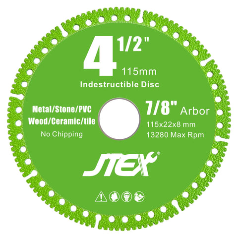JTEX Indestructible Disc 4-1/2 in diamond blade, 7/8 in arbor, for metal/stone/tile
