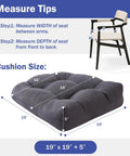 Outdoor Chair Cushions Set Of 2 For Patio With Ties Tufted 19 By 19 By 5 Inch Waterproof Seat Cushions Dark Grey Cushions For Outdoor Dining Chairs Patio Furniture Pads size diagram