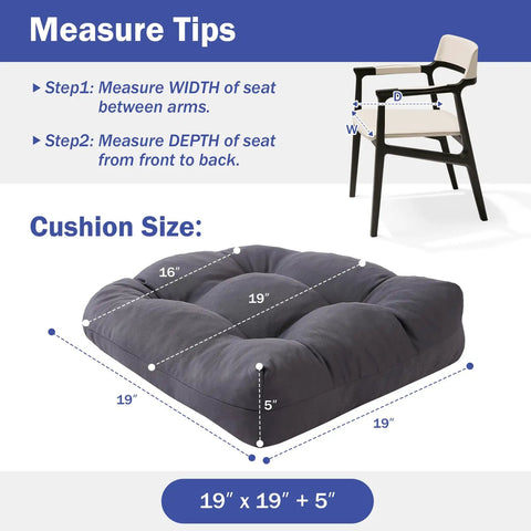 Outdoor Chair Cushions Set Of 2 For Patio With Ties Tufted 19 By 19 By 5 Inch Waterproof Seat Cushions Dark Grey Cushions For Outdoor Dining Chairs Patio Furniture Pads size diagram