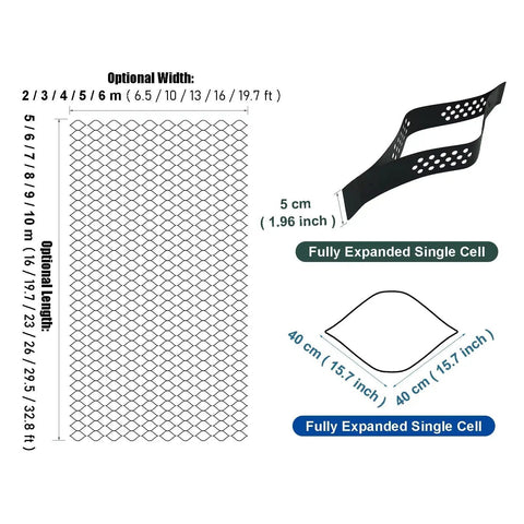 Diagram of 2 Inch Geogrid Driveway And Ground Grid Stabilizer For Gravel Cement Sand Cuttable Geo Grid Paver dimensions