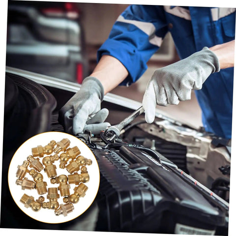 Mechanic using Grease Fitting Assortment Kit With Straight And Angled Nozzles For Automotive And Mechanical Use Provides Easy Lubrication Access