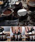 Dual Head Espresso Coffee Distributor And Adjustable Tamper With Bamboo Base Smoothly fluffs and levels grounds during espresso preparation.