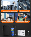 Refrigerant Leak Detector RT 108 With Halogen Ionization Sensor For R134a CFCs HCFCs HFCs HVAC Freon Leak Detection 3 Sensitivity Levels Quick Response And AC Diagnostics Pro Grade Tool, blue handheld kit with case