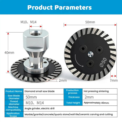 Hardcore Diamond Carving Wheels For Angle Grinders Built Tough Blades 50mm diameter for granite, marble, tile cutting, wet or dry use.