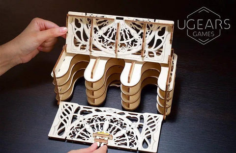 3D Wooden Card Holder Puzzle for Board Games A Sliding Card Case That Holds Up to 12 Decks Perfect for Family Game Night Tabletop and Role Playing Sessions A Mechanical Wood Build Kit for Adults, open wood card holder