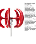 12V/24V Wind Turbine Kit With Easy Install And Intelligent Power Regulation Module And Low Resistance Permanent Magnet Generator For Home Wind Solar Hybrid Power System, 5 Blade Compact Turbine In Red