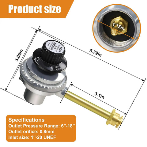 Replacement Grill Regulator Valve For 29102349 Fits Grill2Go X200 Portable Tru Infrared 1 Burner Gas Grill dimensions