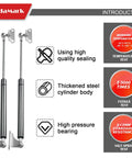 Rugged Gas Struts With Mounting Brackets 17 Inch Lift Supports for Toolboxes and RV Hatches, showcasing seals and steel body.