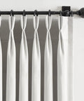 Front view of pinch pleat blackout curtains 84 inch long 2 panels 40 inch wide greyish white thermal insulated room darkening drapes