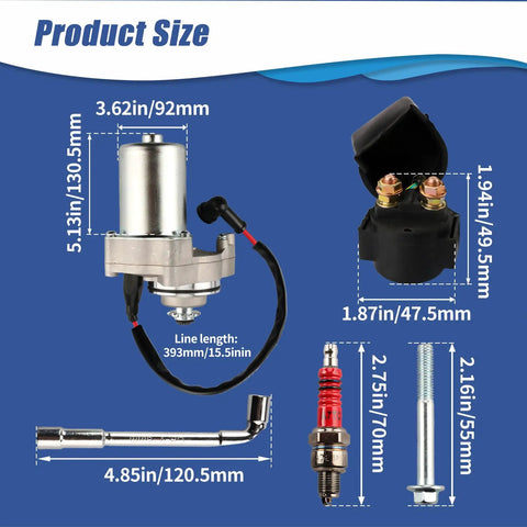 3 Bolt 12 Tooth Starter Relay CDI Spark Plug Kit size dimensions for Chinese ATVs