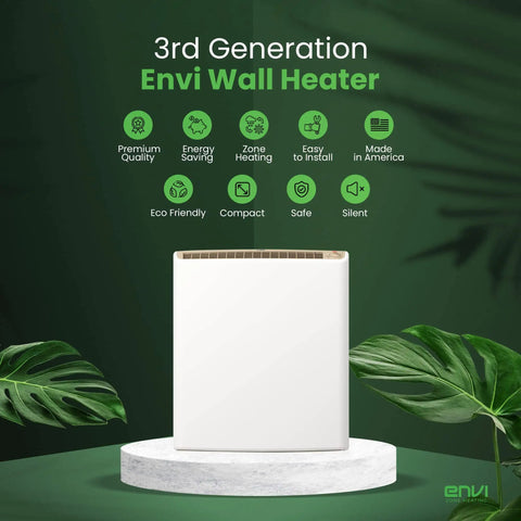 Front view of Plug In Wall Panel Heater For Indoor Use Delivers Energy Efficient Low Wattage Comfort With Round The Clock Safety Sensor Patented Quiet Fanless Design Easy Two Minute Install Space Heater Made In The USA