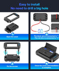 Image showing installation steps for Road Warrior Ready Dual Fast Charging 12 Volt Usb Outlet Panel 4 Pack with Type C and USB-A QC ports.