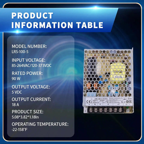 Enclosed 100W 5V 18A Switching Power Supply With Wide Input Range 85-264VAC And 120-373VDC Ultra Compact Rock-Solid Fanless 1U Power Converter For Global Industrial Use, 129x97x30mm