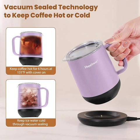 Total Game Changer For Your Morning Grind With This 12 Oz Self Heating Smart Mug showing vacuum sealed technology and design