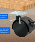 Heavy Duty 1.5 Inch Slick Rolling Casters Set Of Four Featuring Rock Solid Wheel Brakes and Rust Free Stainless Steel Bolts for hassle free setup on furniture carts shelves.