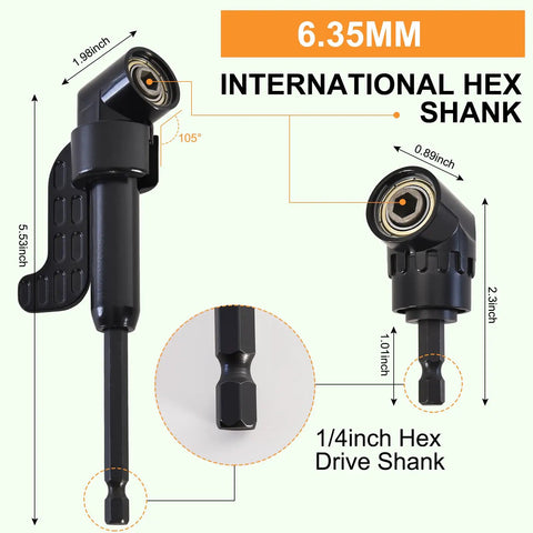 Flexible Drill Bit Extension Kit 17 Piece Set With 360 Degree Rotatable Socket Adapters, 105 Degree Right Angle Attachment