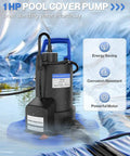 Heavy Duty 1HP Automatic Pool Cover Pump Delivers 3500 GPH with submersible design for efficient water drainage.