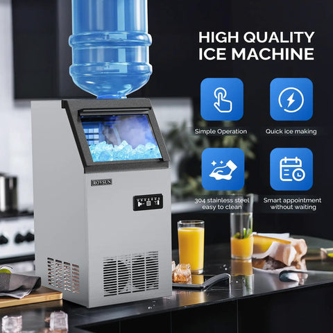 Heavy Duty Ice Maker Machine 110 Lbs Per Day Freestanding Commercial Ice Maker With Dual Water Inlets 24 Lb Storage Bin
