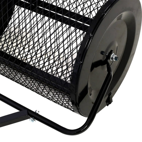 Side view of 24 Inch Peat Moss Spreader With Steel Mesh Roller And T Shape Handle Heavy Duty Lawn And Garden Care Tool For Even Seed