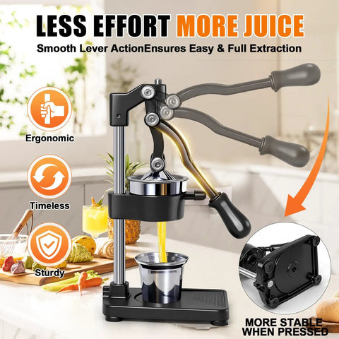 Heavy Duty Manual Cast Iron Citrus Juicer Hand Press Squeezer For Fresh Orange Lemon Juice, ergonomic lever for easy use.
