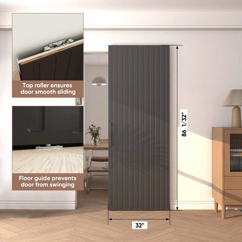 Front view of Concealed Sliding Barn Door With Slick Soft Close Hardware Kit Black Hidden Door For Interior Use 32x86 Inches
