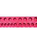 Red half inch drive SAE socket organizer for 6-point impact sockets, compatible with Shockwave set 49-66-7012, with labeled slots.