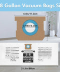 15 Pack Vacuum Bags For 5 To 8 Gallon Vacuums Type E 90661 9066133 Type H 90671 9067133 Type U 90304 size dimensions