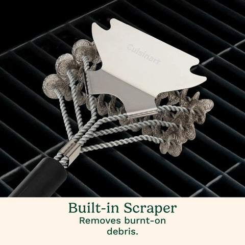 Triple Coil Grill Brush 17 Inch Stainless Steel Bristle Free Scraper for all grates with flexible coils and built-in scraper