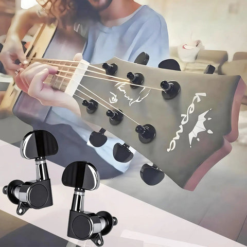 Locking Guitar Tuners 6 Pack for Acoustic and Electric Guitars Pro Grade Chrome Zinc Alloy Sealed Gear Heads close-up.