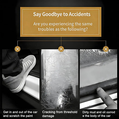 Image showing potential damages to vehicle doors, highlighting need for Rock Solid Stainless Steel Door Sill Guards For Tesla Cybertruck 2023 2025.