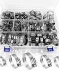 210 Piece Stainless Steel Worm Gear Hose Clamp Set With Sizes From One Quarter Inch To Two Inches 6mm To 51mm in storage case