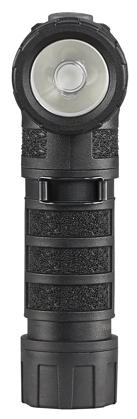 Front view of PolyTac 90X LED Right Angle Flashlight With 500 Lumens, 7000 Candela And 167 Meter Beam showing rugged grip.