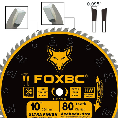 10 Inch 80 Tooth Pro Grade Ultra Finish Table Saw Blade with Five Eighths Inch Arbor, 0.098 Inch Kerf, ATB Grind, Tungsten Carbide