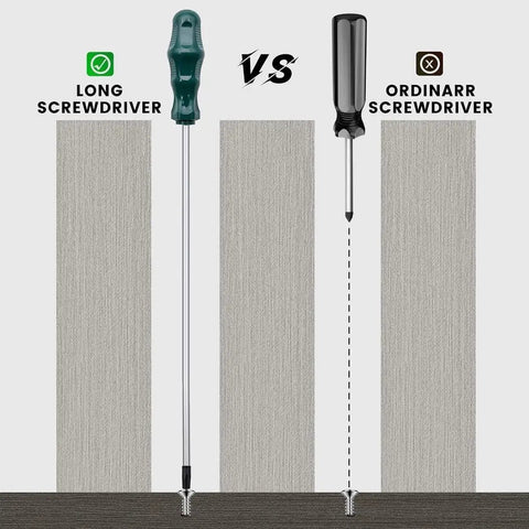 Comparison of Heavy Duty 12 Inch Extra Long Torx Screwdriver Set T20 and T25 and a standard screwdriver.
