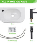 Rectangular Wall Mount Vessel Sink In White Porcelain Ceramic With Faucet And Drain, modern bathroom basin setup components