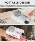 Compact Beast Engraving Knife Sharpening Machine With 4000 RPM Copper Motor shown on tabletop and in hand