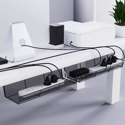 Two Pack 17 Inch Under Desk Cable Tray Mesh Metal Cord Organizer For Standing Desk And Office Keeps Cables Neat And Tidy Black