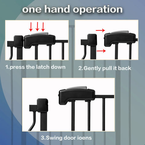 Extra Wide 30 Inch Tall Baby Gate For Doorways And Stairs, Pressure Mounted Black Metal Gate For Pets, No Drilling latch operation