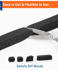 Close-up of MAGZO weather stripping door seal foam, 1 in W x 1 in T, black foam being cut with scissors