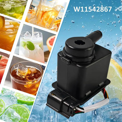 Ice Maker Recirculation Pump Water Assembly Kit Fixes Low Ice Production And No Ice Issues Improves Water Flow Over Evaporator Plate To Build Solid Ice Cubes For Your Home Fridge black pump, W11542867
