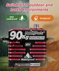 Direct Powered Waterproof Beefy Torque RC Steering Servo 90KgCm Brushless High Speed All Metal Gears Aluminum Case 8.4 To 16.8V HV Power Programmable 180 Degree For 1 10 And 1 8 Scale Crawlers Trucks Buggy with red casing in rain and dust settings.