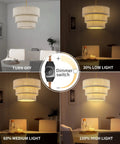 Four stages of illumination for Three Tier Drum Linen Plug In Pendant Light With Fifteen Foot Hemp Rope Cord E26 Dimmer Switch