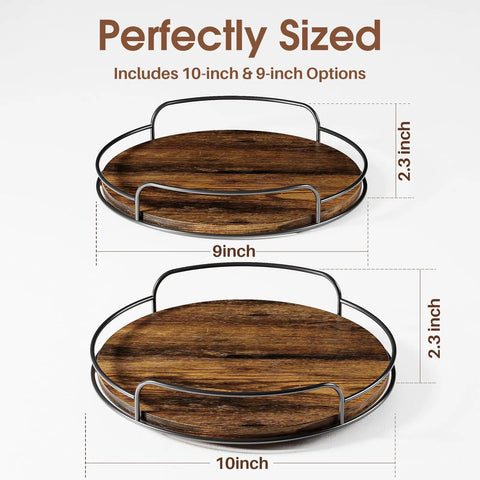 Two Pack 9 Inch And 10 Inch Wooden Lazy Susan Turntables For Tabletop Cabinet Kitchen Pantry And Vanity displayed with size options
