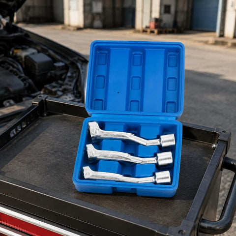 Shop Beast Fuel Line Socket Wrench Set Constructed From Heavy Molybdenum Steel With Secure Carry Tray, featuring three wrenches.