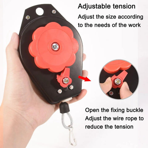 Adjustable Retractable Spring Balancer For Workshop And Assembly Line Heavy Duty Tool Hanging System Workhorse 0.6 To 2 Kg shown with adjuster.