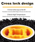Close-up of cross lock design on abrasive drum wheel for secure attachment, with text about firmness and high temperature resistance.