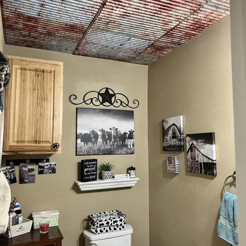 Bathroom with Ridged Metal PVC 2x2 Lay In Ceiling Tile For Quick Ceiling Makeover Adds Crisp Design And Stunning Finish Fits 15/16 In Grid Fire Rated Class A Covers 40 Sq Ft 10 Piece Old Tin Roof Style.