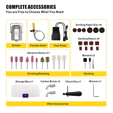 Accessory kit for Powerful 780W Flex Shaft Rotary Tool With Foot Pedal Control Hanging Grinder For Carving, Buffing And Metalworking